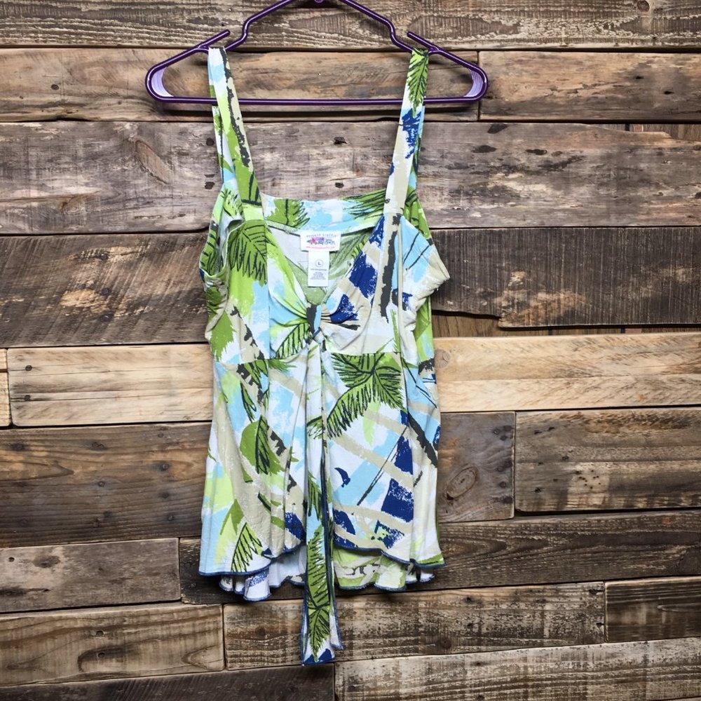 Weekend Traffic Tropical Tank Top Ruffled with Bow Strap and Side Zipper Size L
